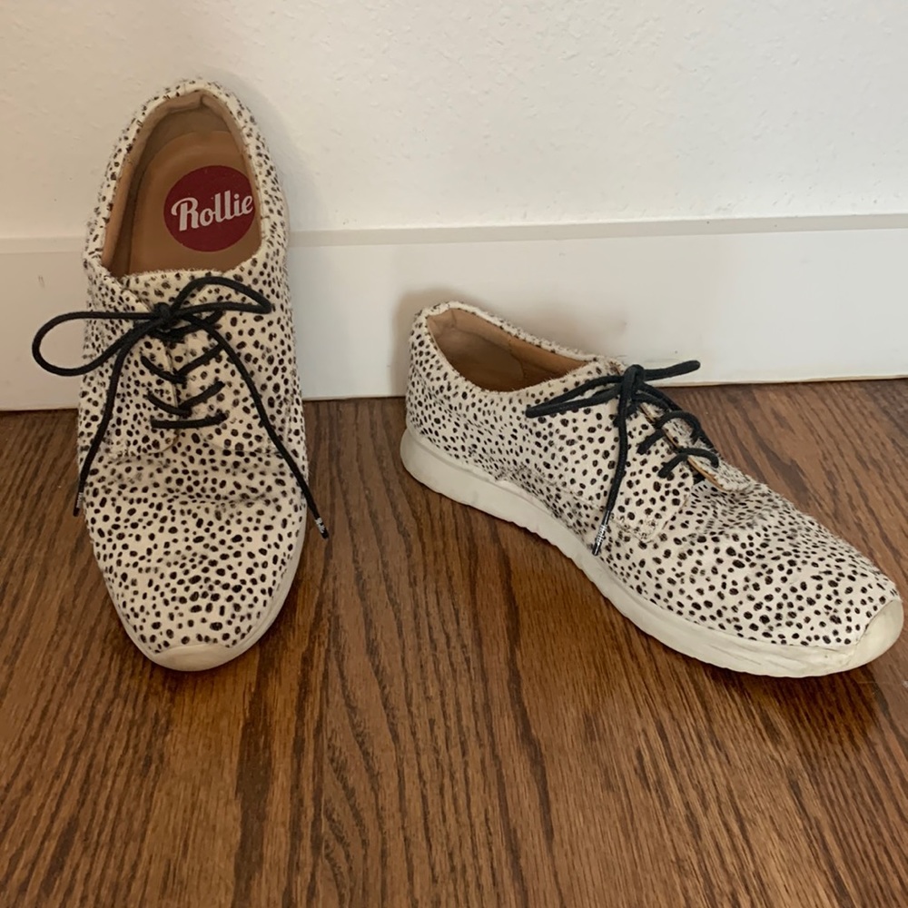 Rollie Derby Sport Lace-up Sneaker in Calf Hair Snow Leopard Print, Sz 7